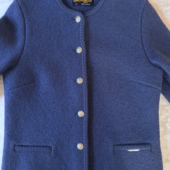 Vintage Geiger Austria Blue Wool Cardigan Jacket Size 40 M Old Money Preppy - Picture 3 of 7